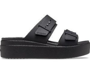 CROCS BROOKLYN BUCKLE LOW WEDGE SANDAL(Black)